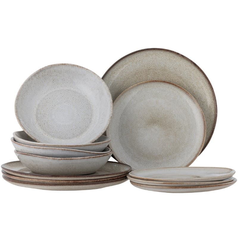 Sandrine Bordservice Set, Natur, Stentøy 12 Stk