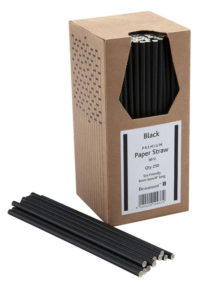 Papirsugerør 20cm 6mm - Sort Pk 250