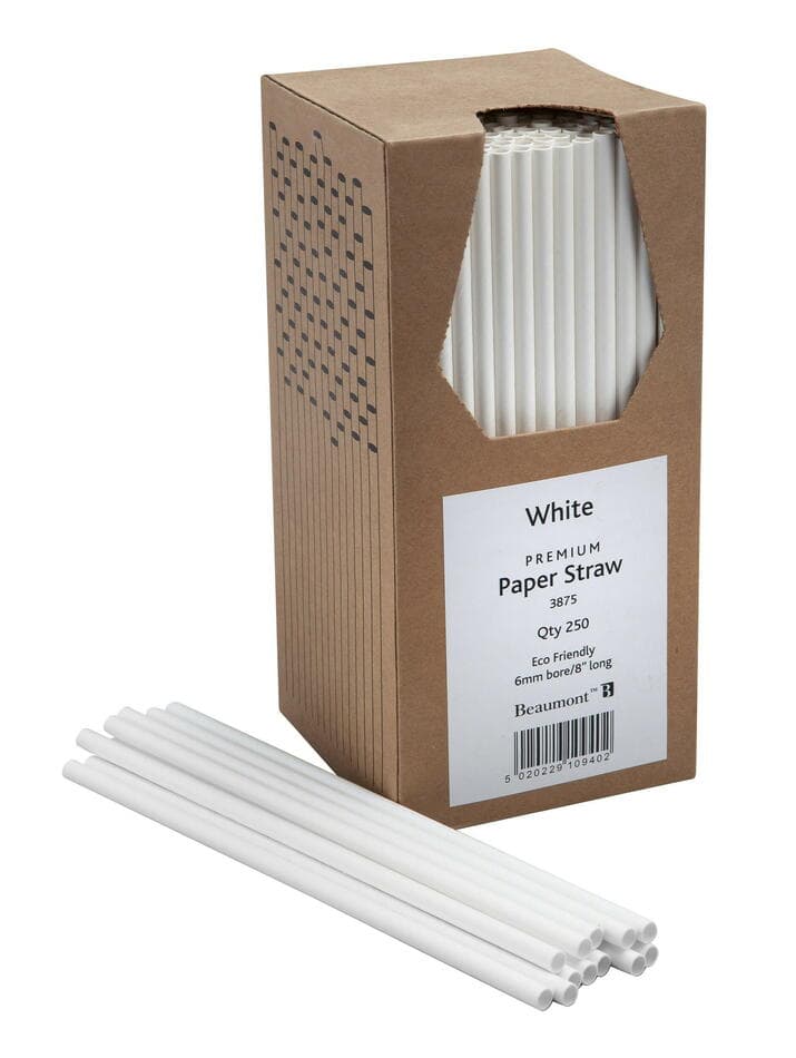 Papirsugerør 20cm 6mm - Hvit Pk 250