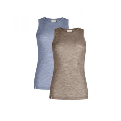 Tank Top Dame I 100% Merinoull, 2-pak S Light Blue/beige Melange