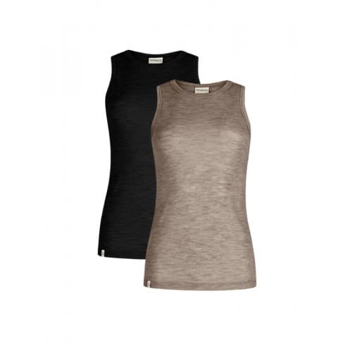 Tank Top Dame I 100% Merinoull, 2-pak Xxl Black/beige Melange