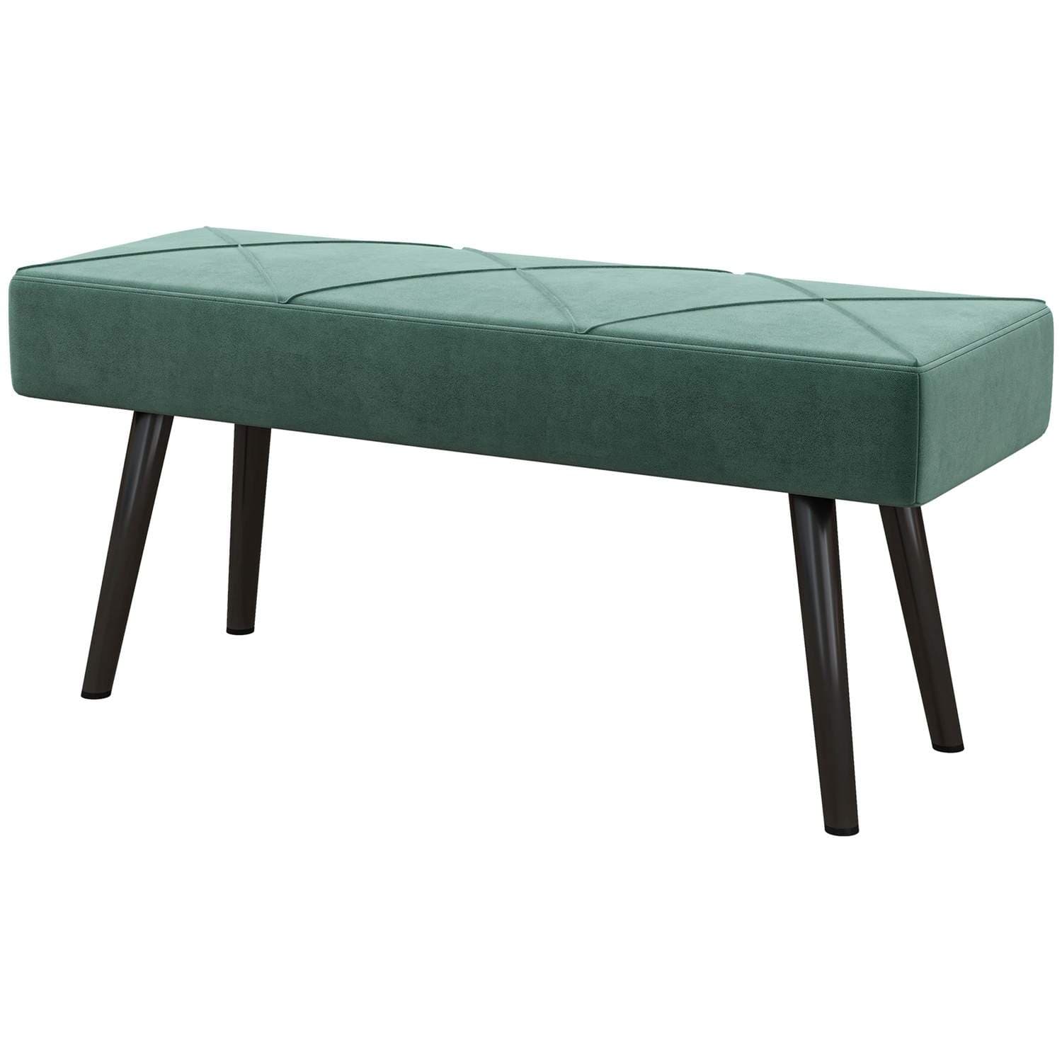 Grønn fløyelsbenk med X-mønster, 100x36x45 cm