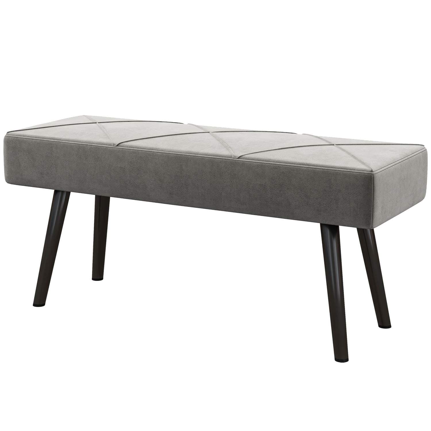 Grå fløyelsbenk med X-mønster, 100x36x45 cm