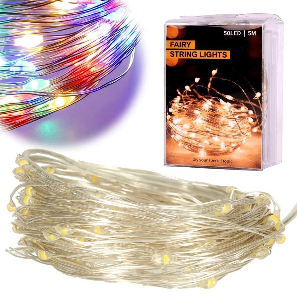 Batteridrevne LED-lys, 50 stk, 5m ledning