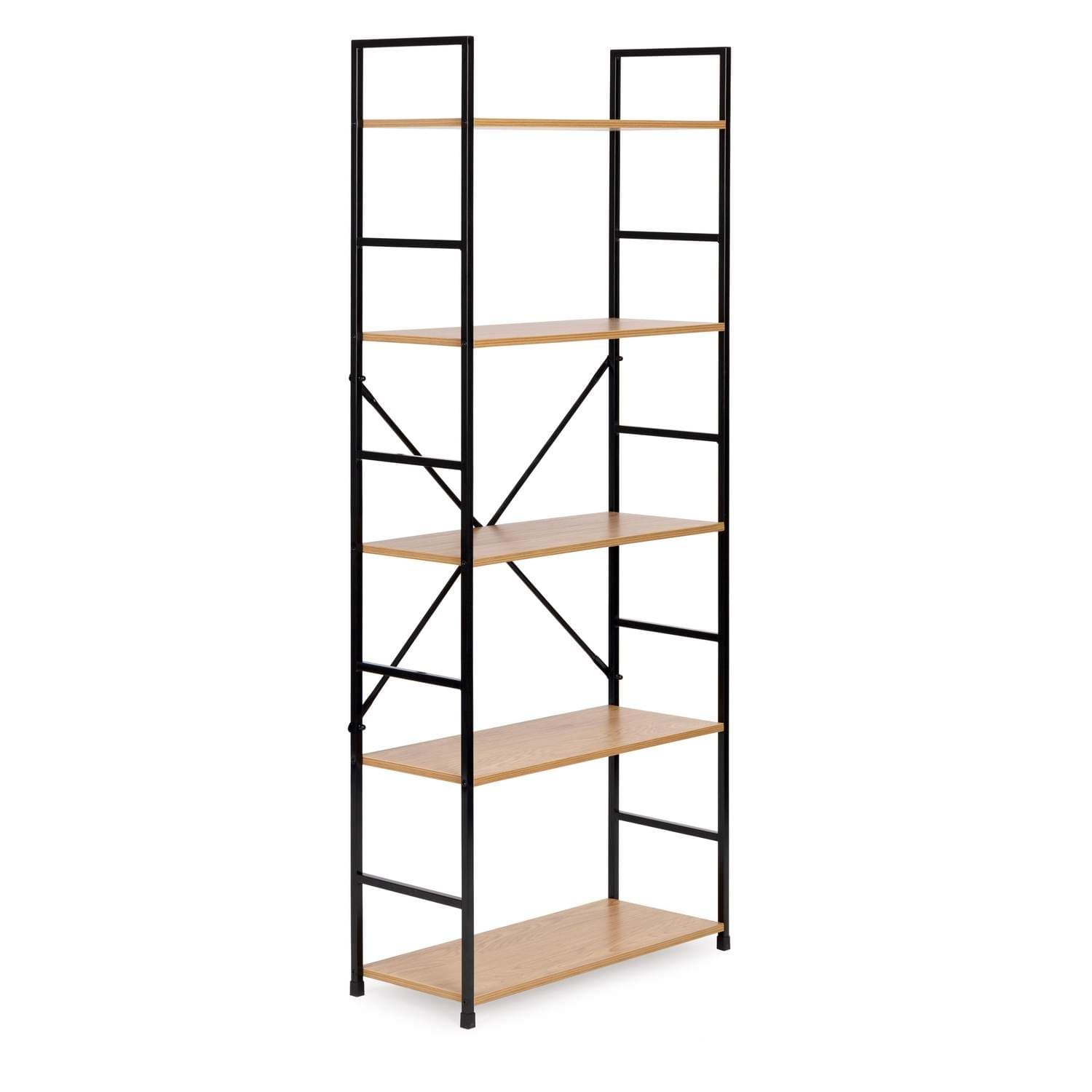 Bokhylle med 5 hyller i MDF og metall, 144 cm