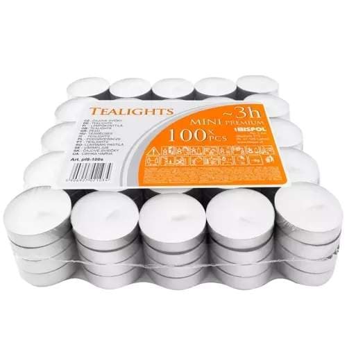100-pakning Varmelys, 3t, Parafin, Metall