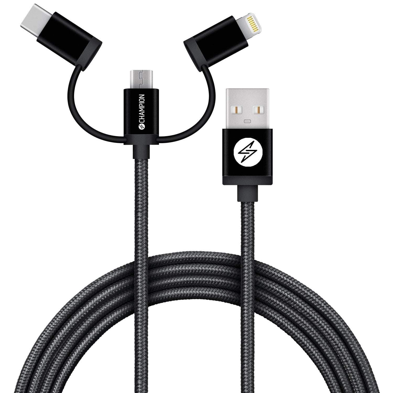 USB-A til Lightning, USB-C og Micro-USB 1,5 m svart