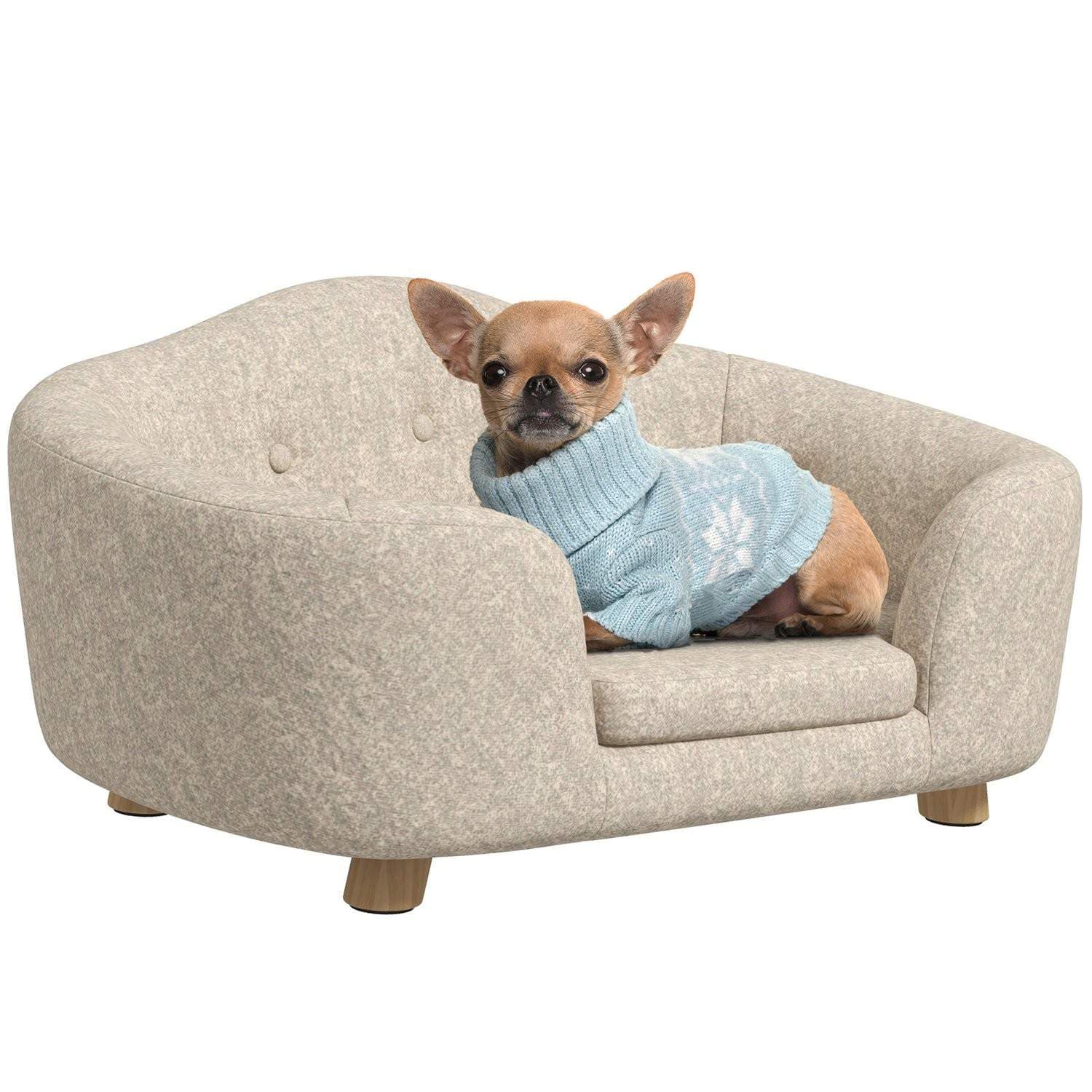 Kremhvit hundesofa med pute, små dyr, 70x47x30 cm
