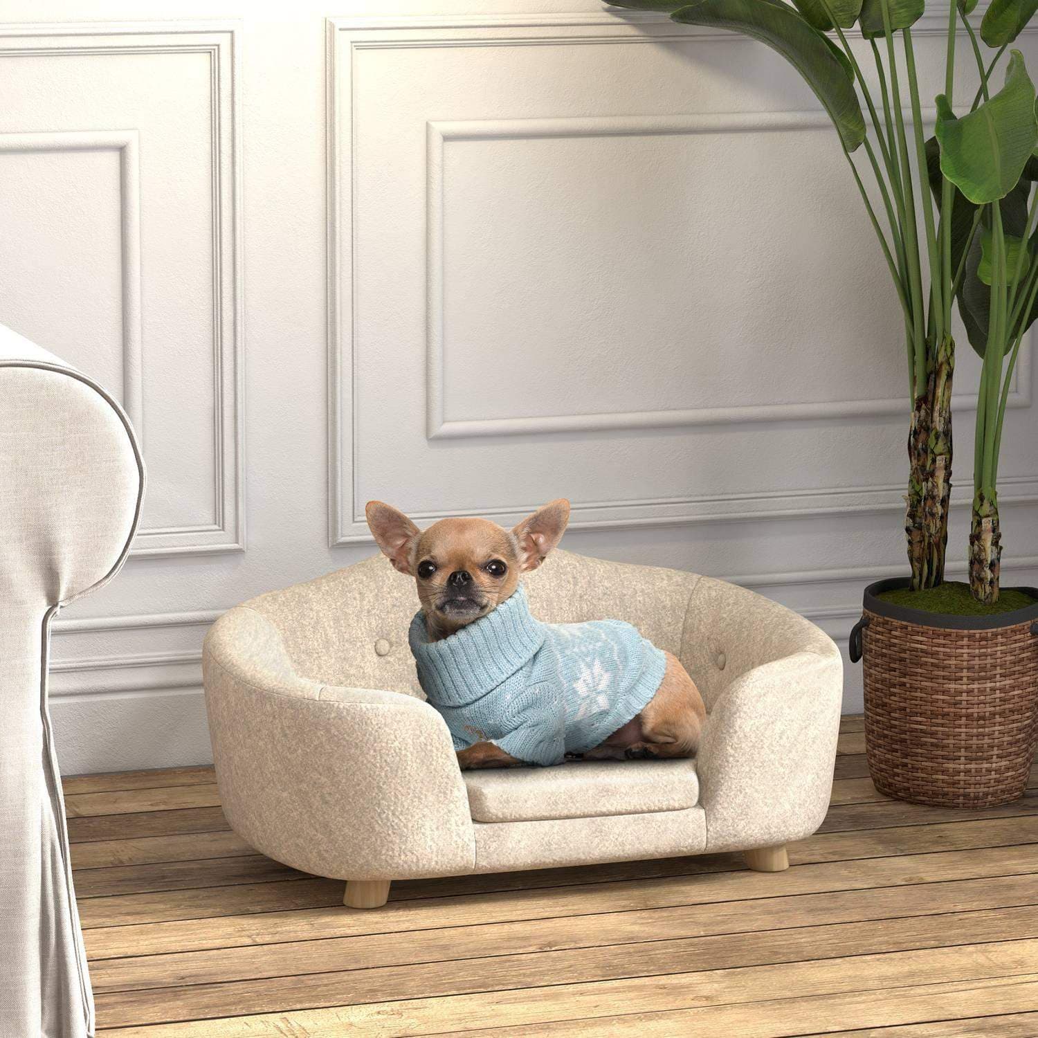 Kremhvit hundesofa med pute, små dyr, 70x47x30 cm view 2