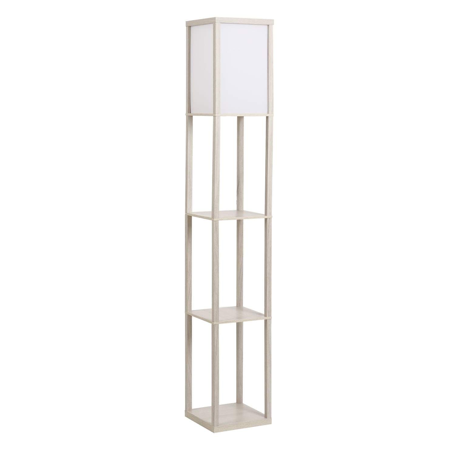 Gulvlampe med hyller i eik og hvit, E27 40W