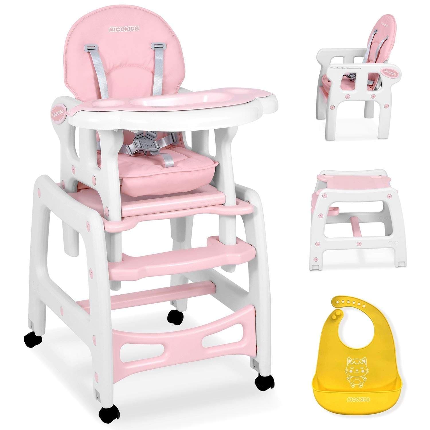Multifunksjonell 5-i-1 spisestuestol Sinco, rosa