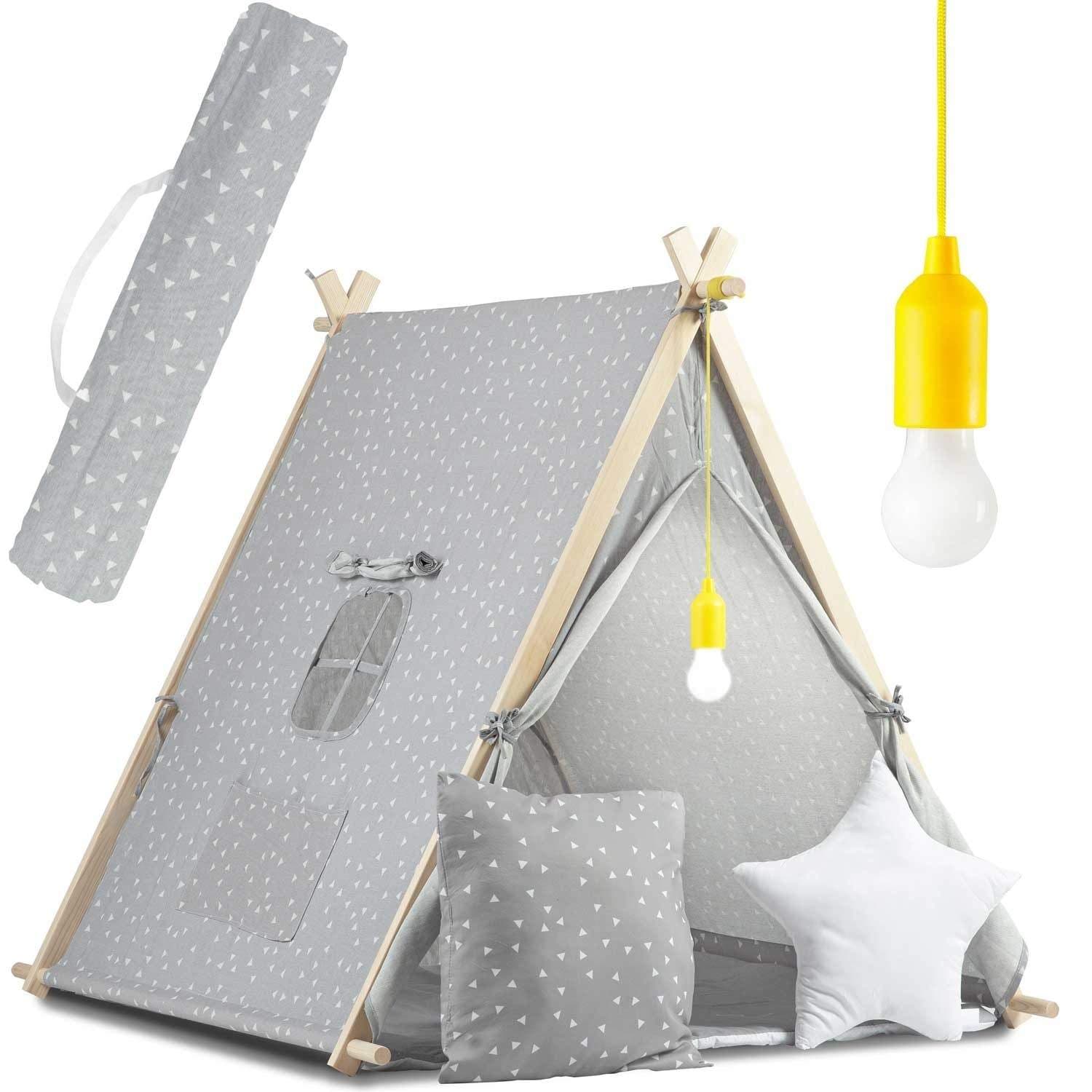 Leketelt for barn med lampe Nukido - grå