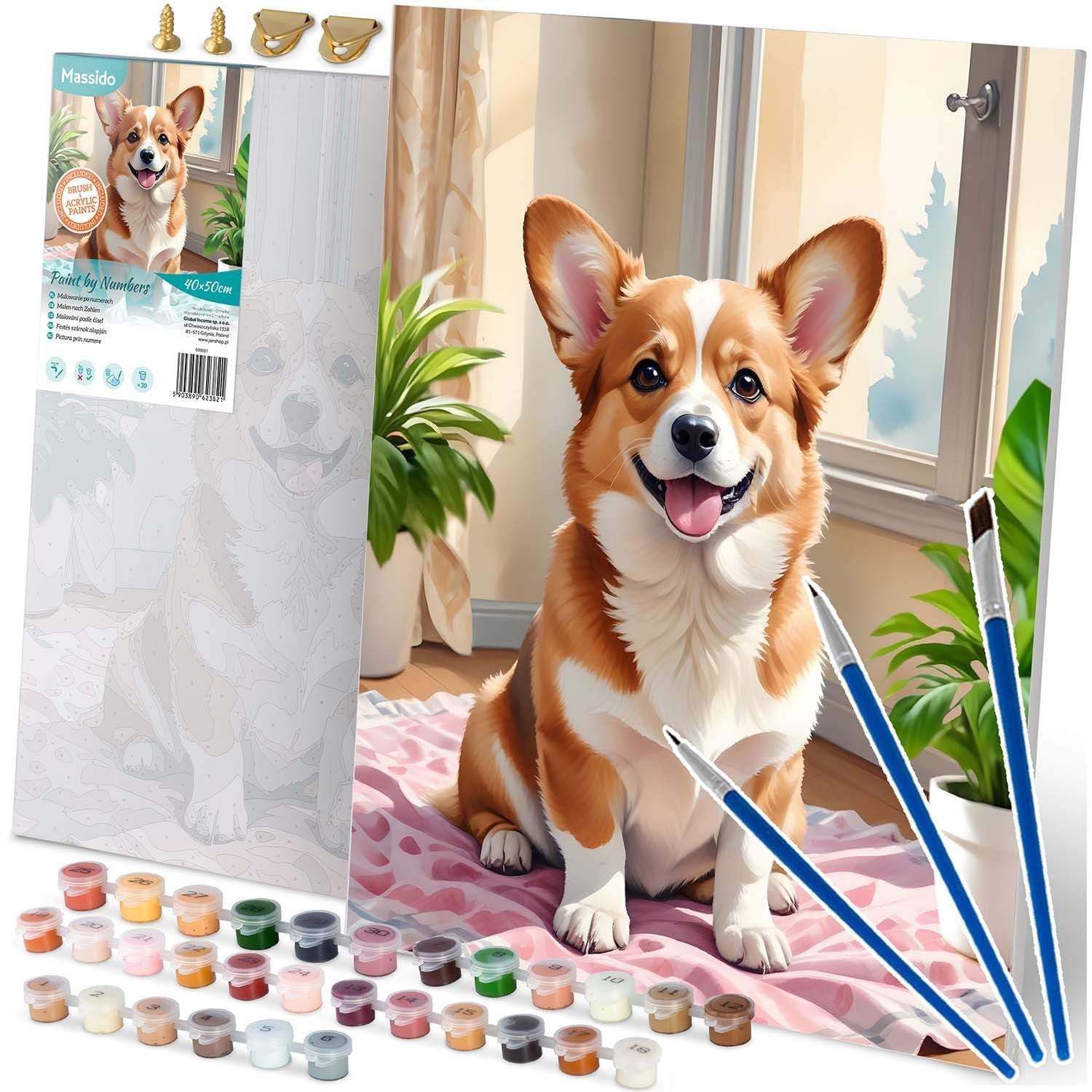 Maleri etter tall 40x50 cm Massido Corgi hund