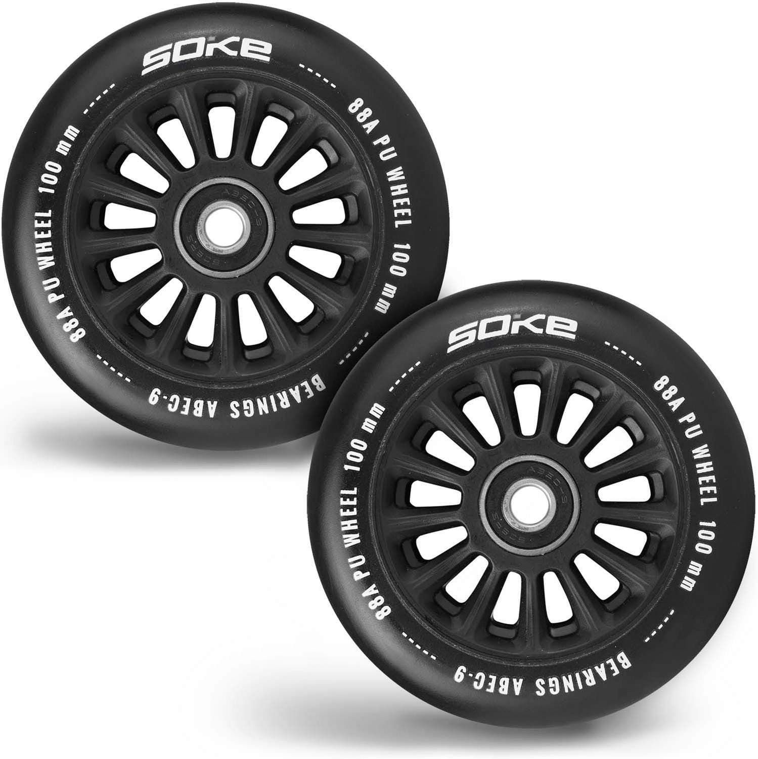 Sorte hjul til sparkesykkel 100 mm (2 stk)