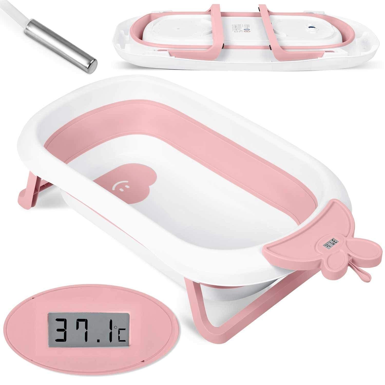 Babybadekar med termometer RK-282 hvit/rosa