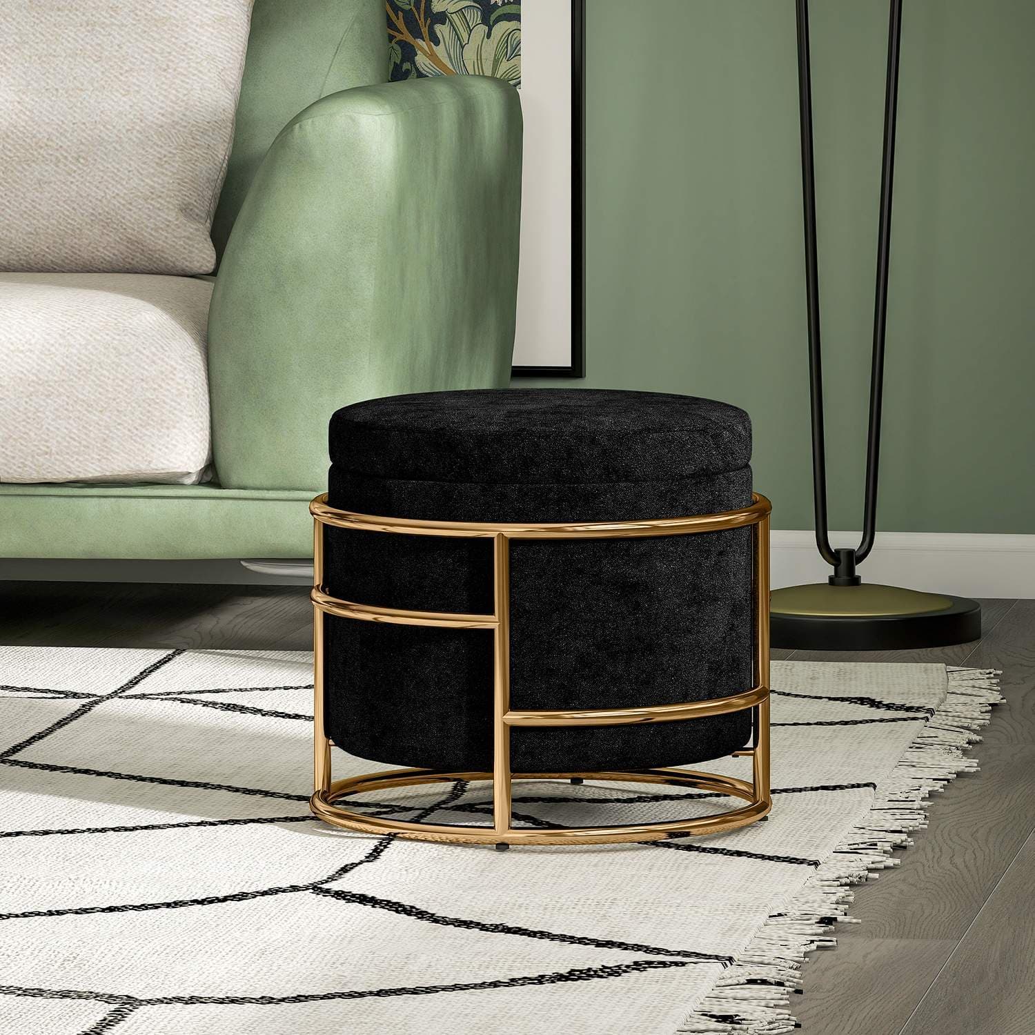 Black Velvet Storage Ottoman – 24L skjult rom view 2