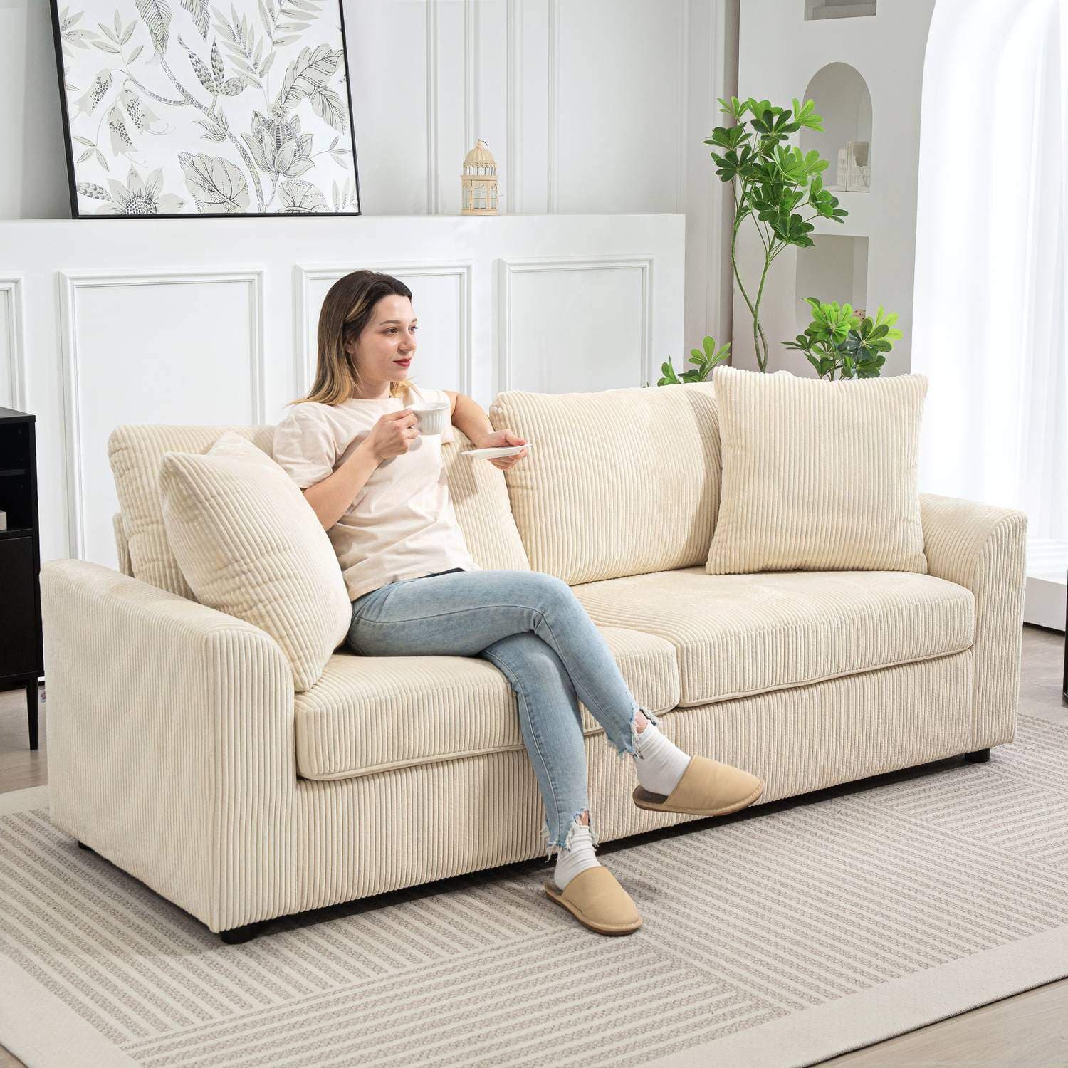 3-seters ledningsofa med puter – Kremhvit, 212 cm view 2