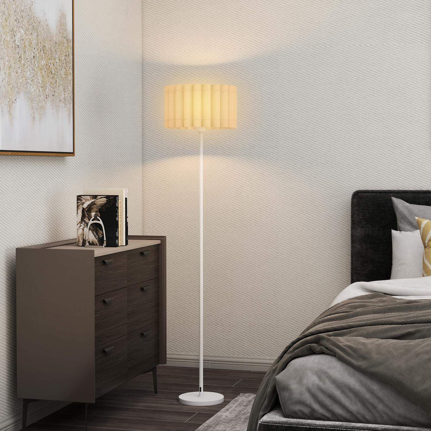Retro gulvlampe – hvit, plastskjerm, fotbryter view 2