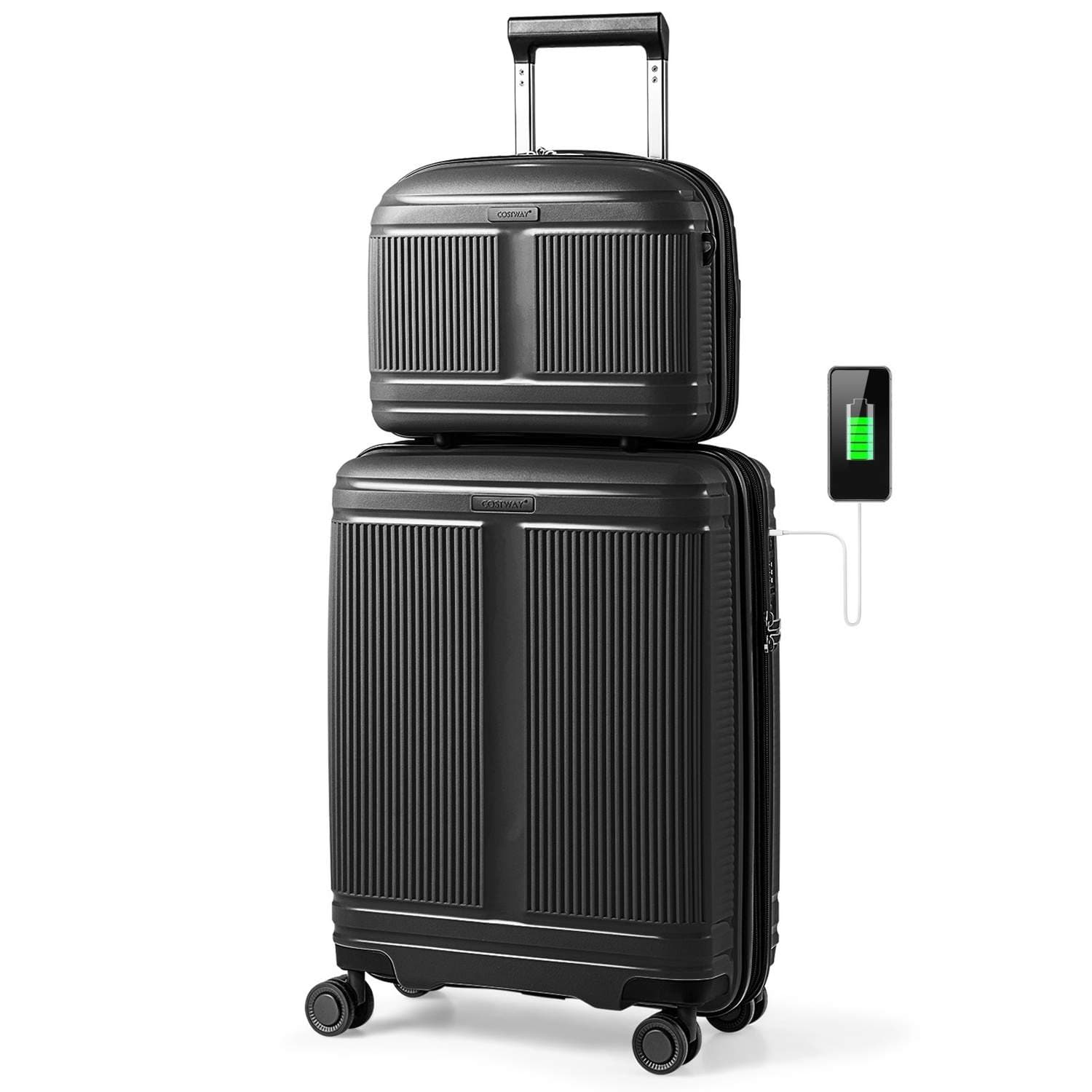 2-delt bagasjesett med USB og TSA-lås – svart