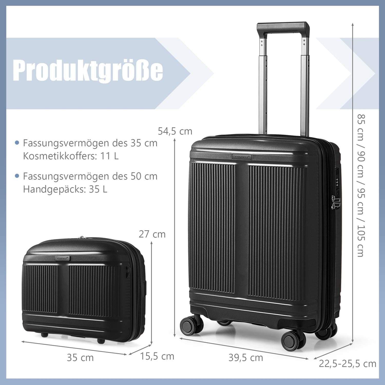 2-delt bagasjesett med USB og TSA-lås – svart view 2