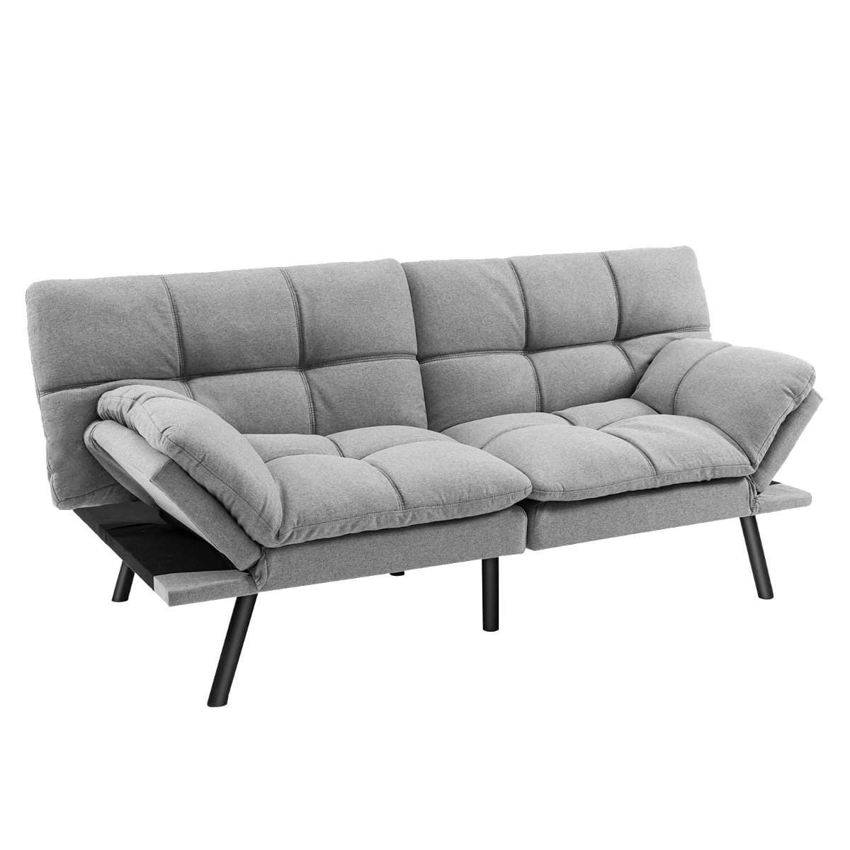 Grå futon-sovesofa – justerbar rygg og armer view 2