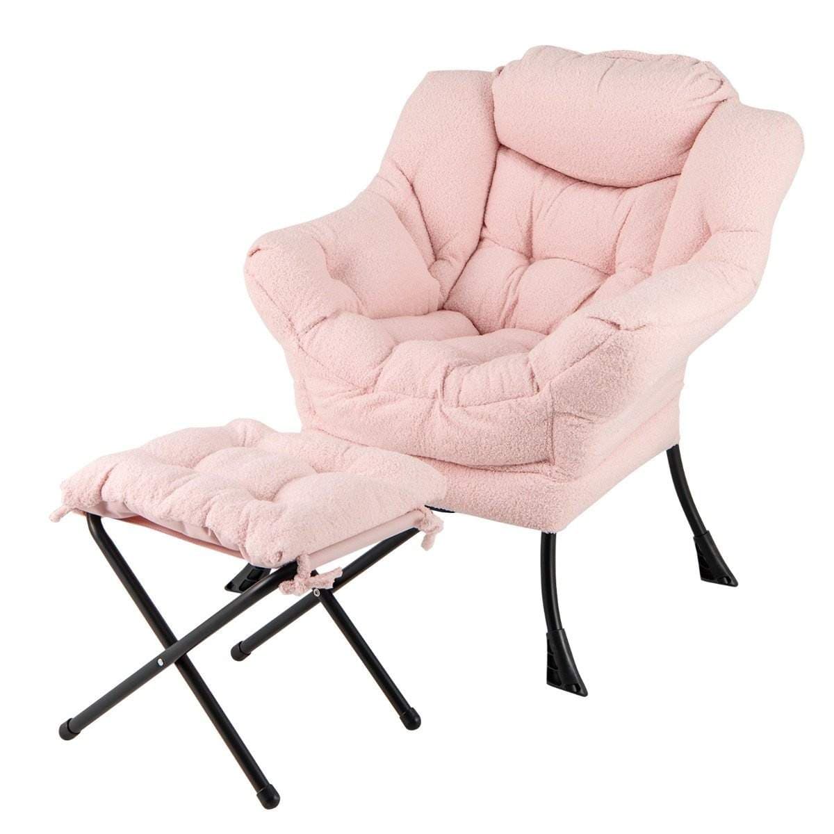 Loungestol med ottomansk – Sherpa-stoff, rosa