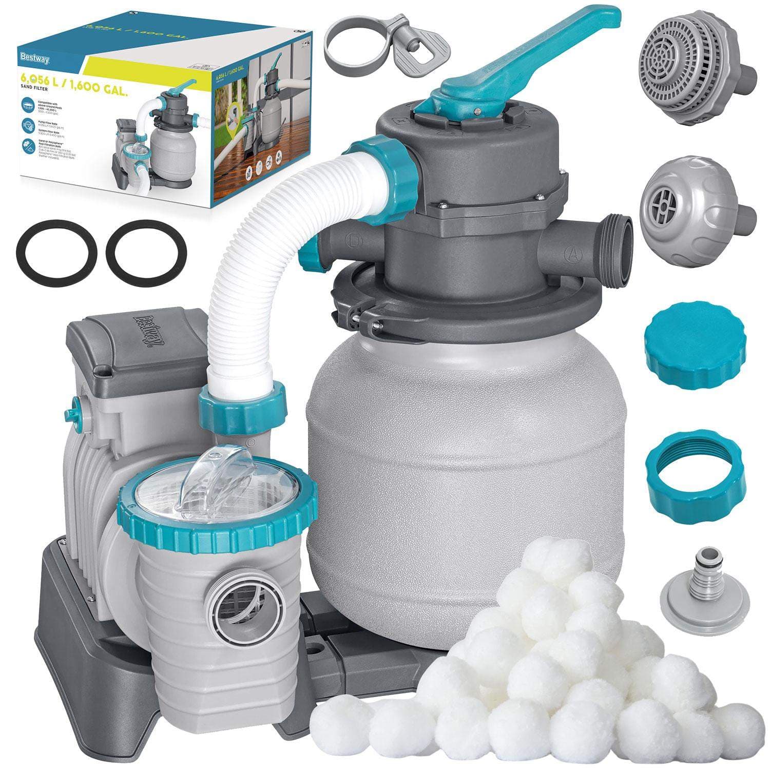 Bassengsandfilterpumpe med filterkuler – 6056 L/t