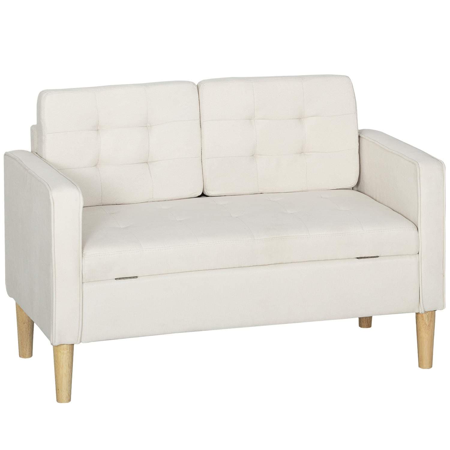 Kremhvit 2-seters sofa med oppbevaring og puter