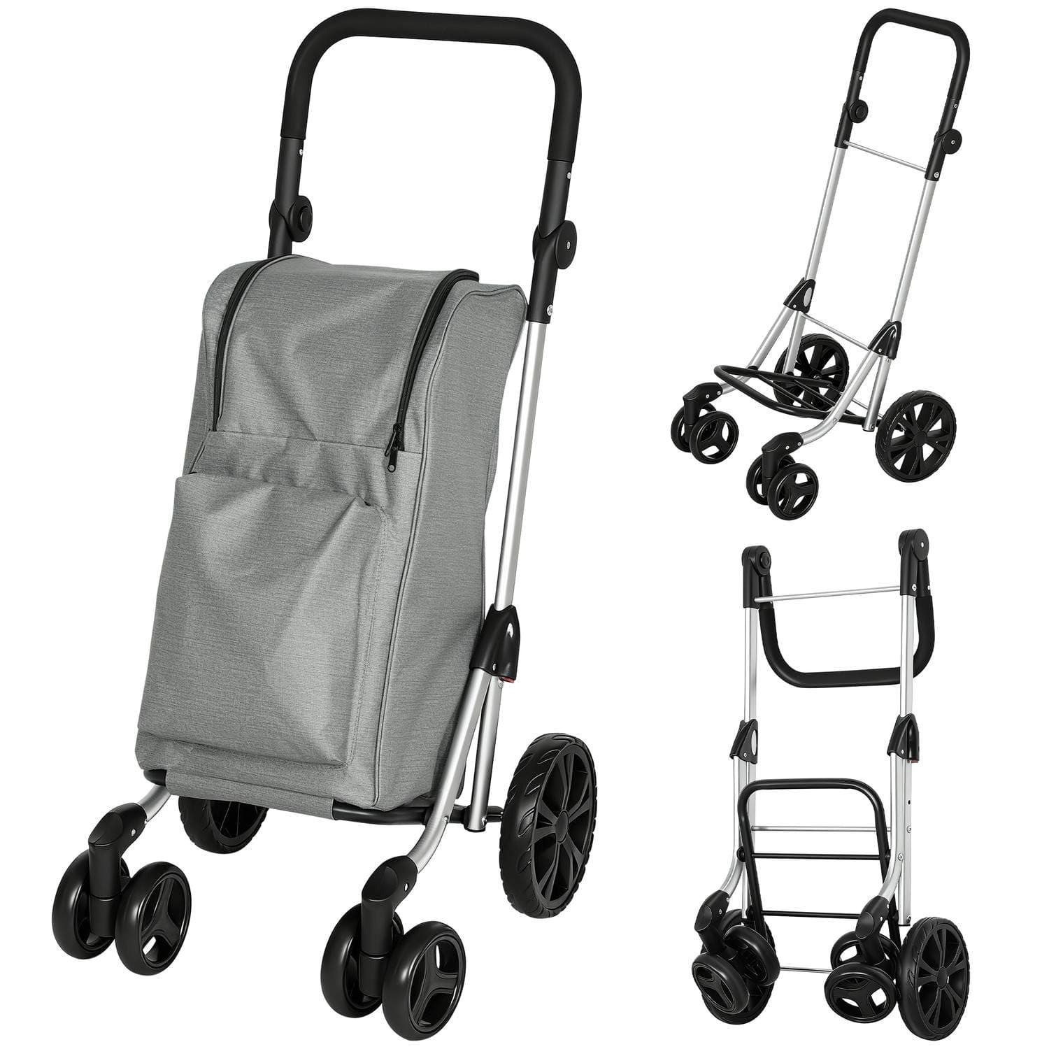 Sammenleggbar handlevogn, 46L bag, kjølerom, grå