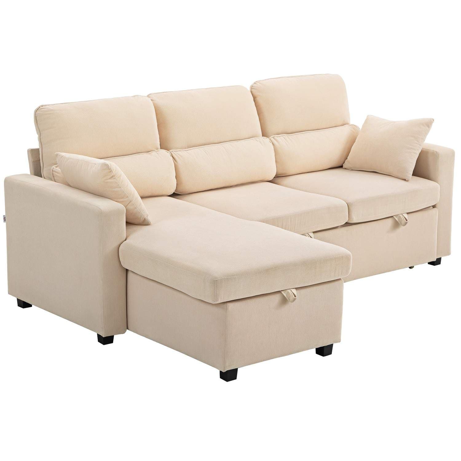 Justerbar L-formet sovesofa med oppbevaring, beige