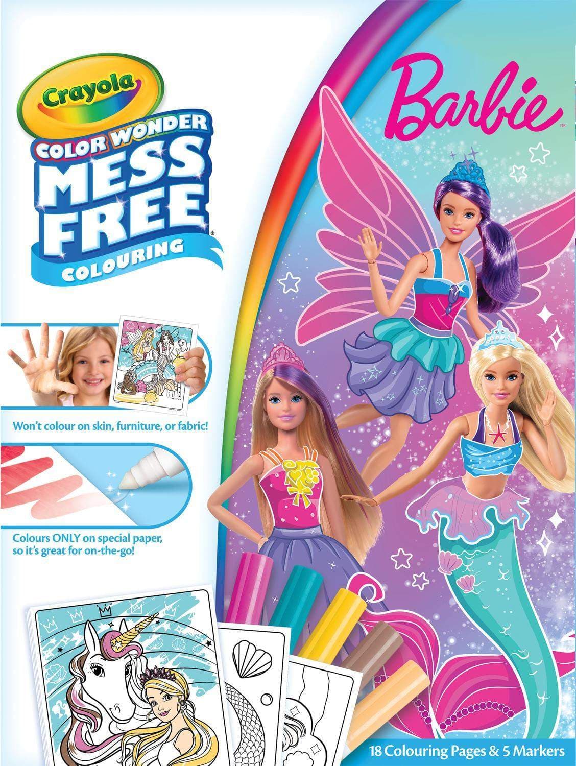 Barbie Color Wonder-sett, sølfrie tusjer og sider