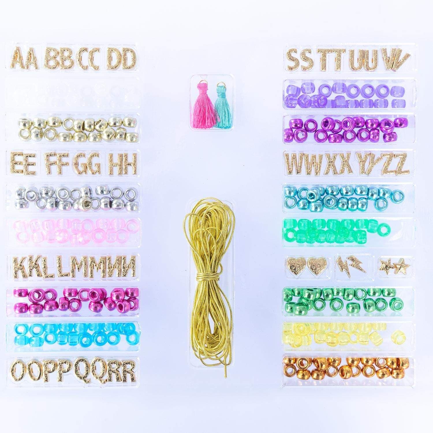 Gullarmbåndssett, 300+ perler og elastisk snor