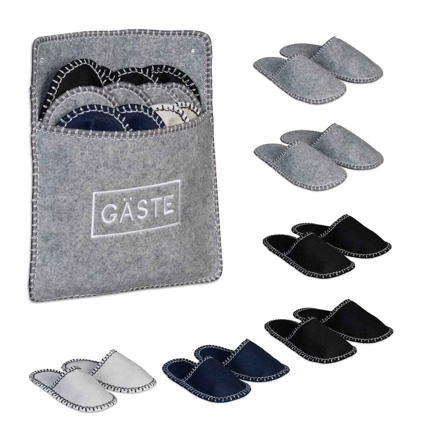 Gjestetøfler i filt – sklisikre, unisex, 6 par