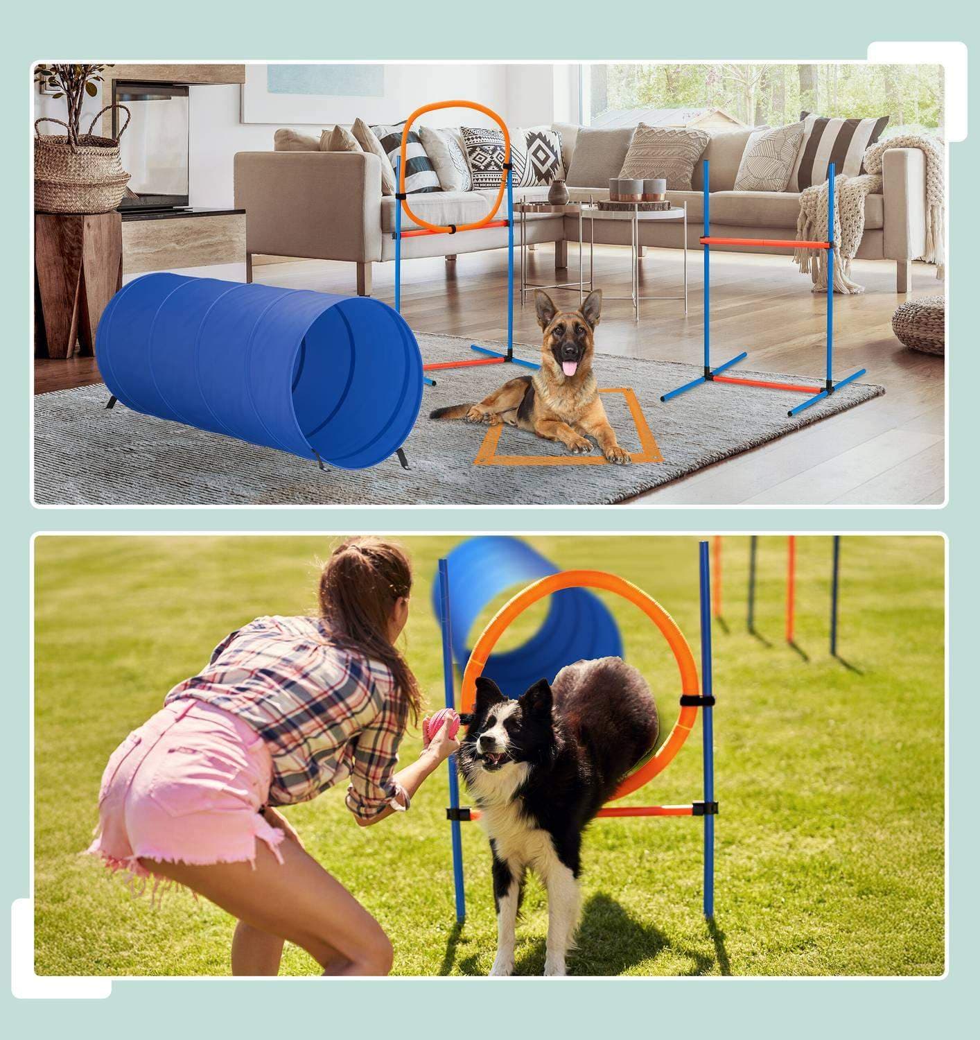 Hunde Agility-banesett – Tunnel, hekk, slalåmstaver view 2