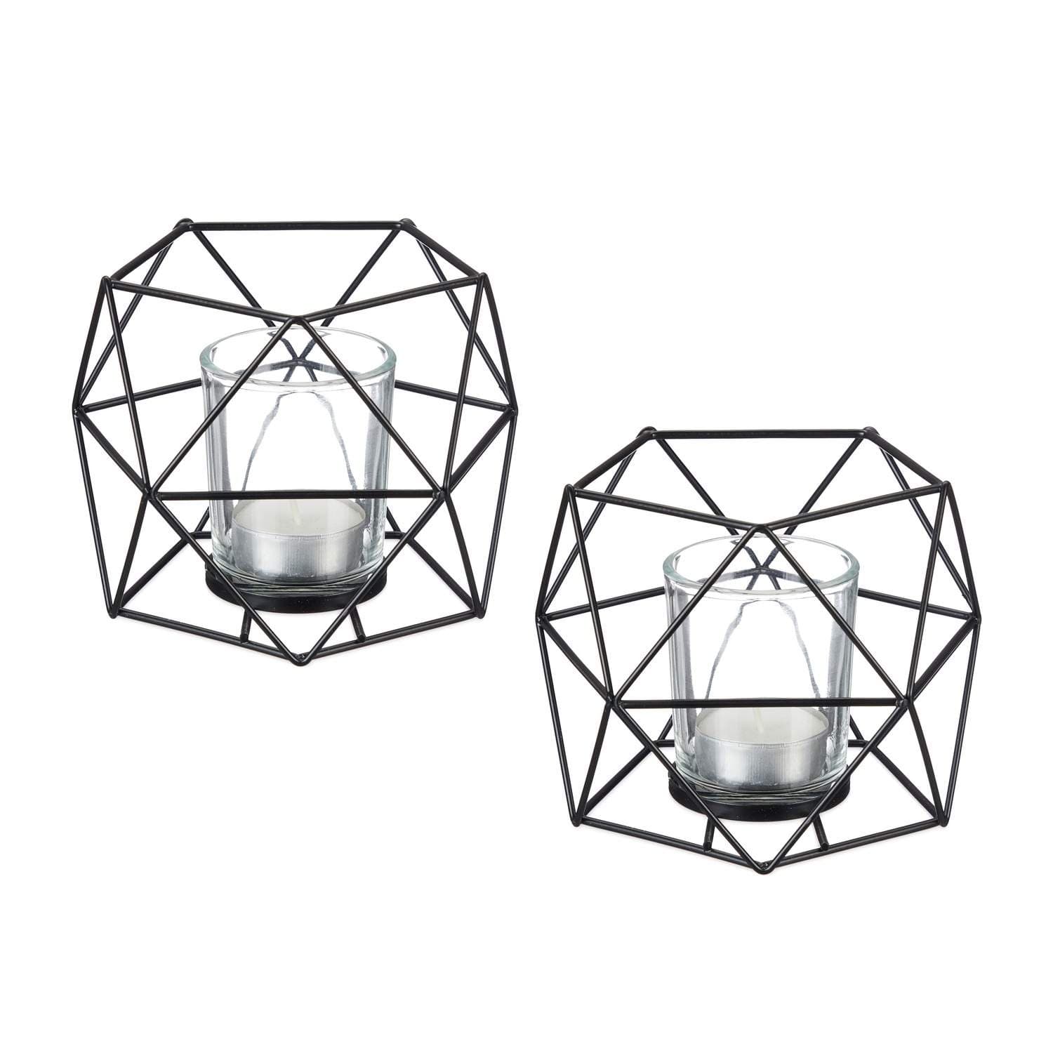 Geometriske telysholdere i metall – sett med 2