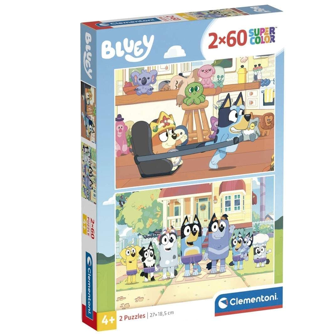 Bluey Puzzle 2-pack, 60 brikker hver, moro for barn