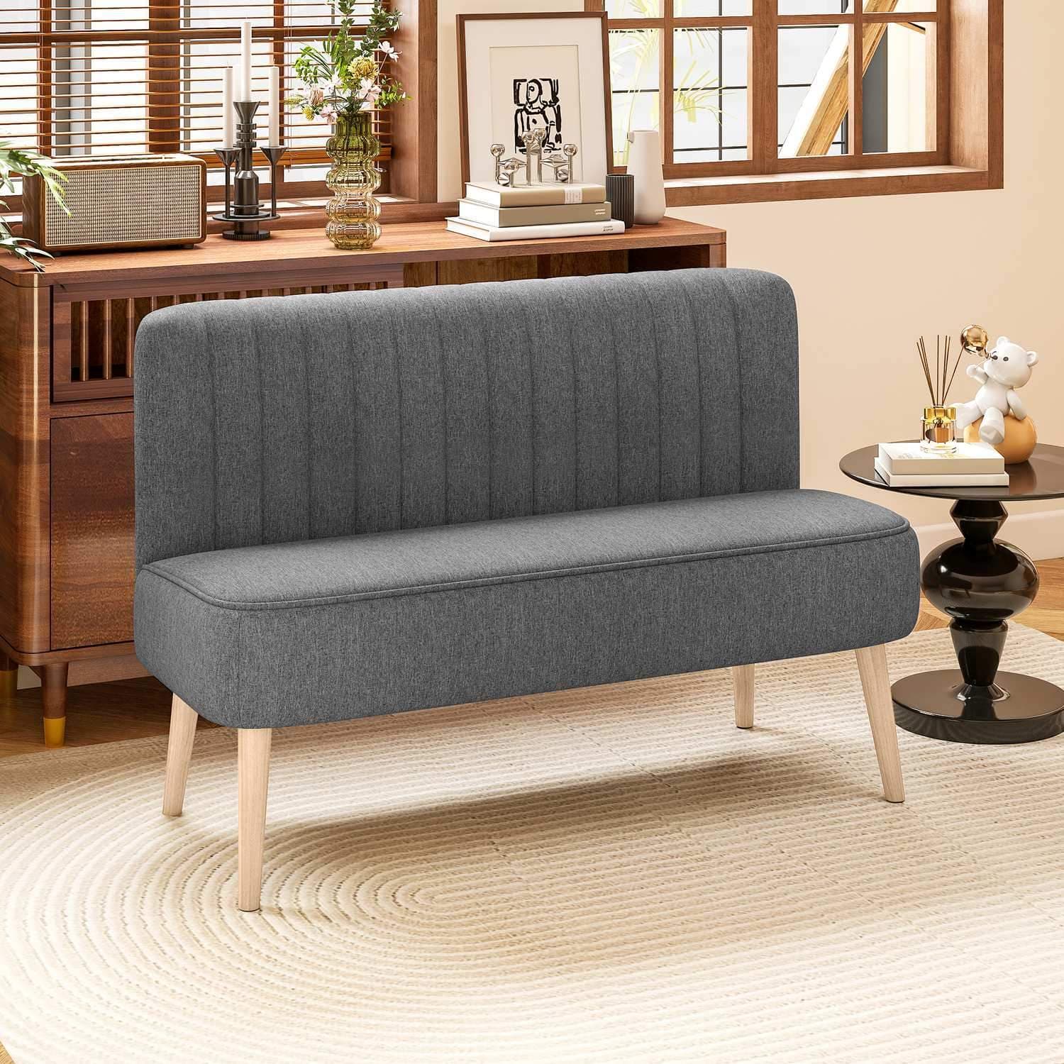 Grå 2-seters sofa – lin-look, treramme, 117 cm view 2