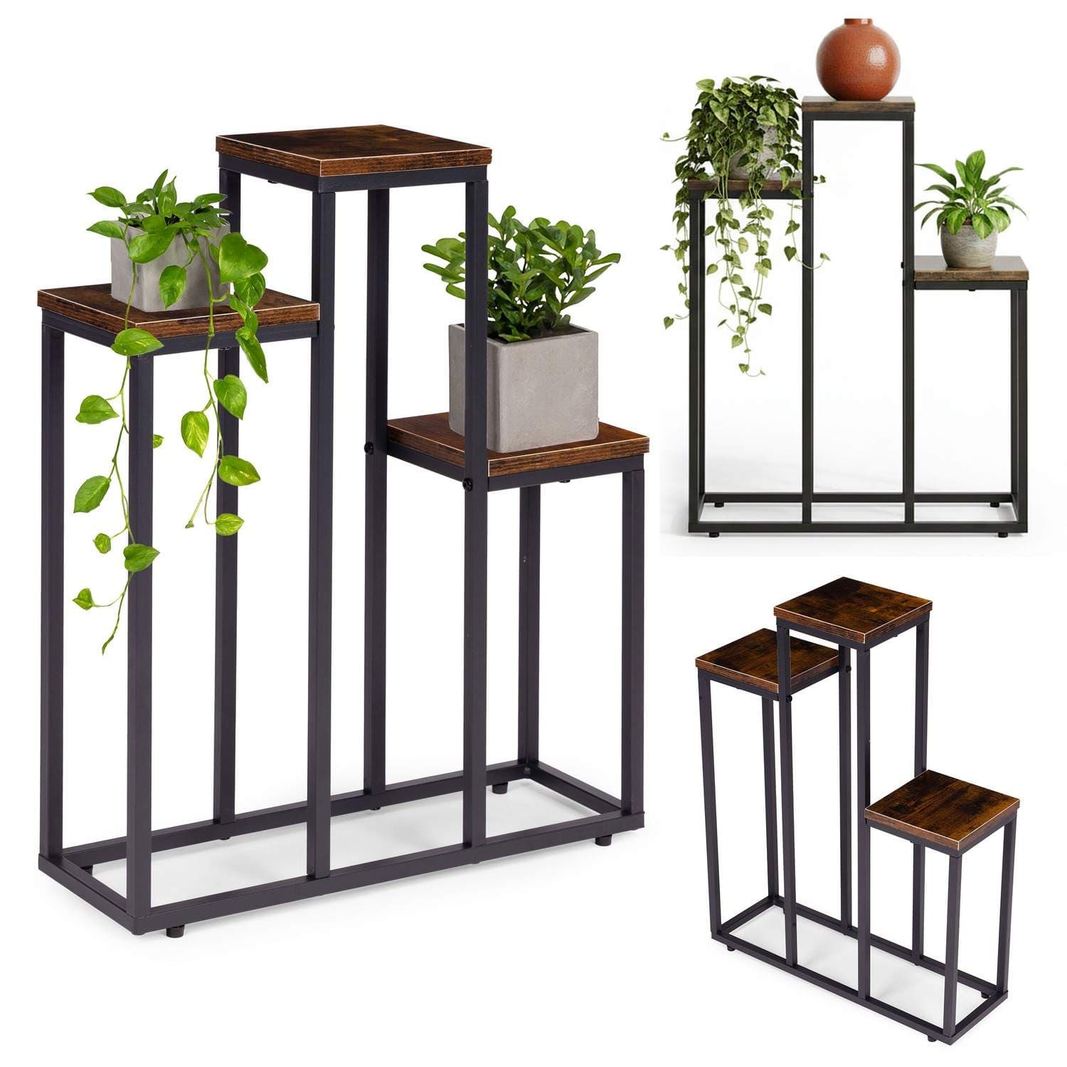 Loft-stil plantestativ – 3 hyller, stål og sponplate