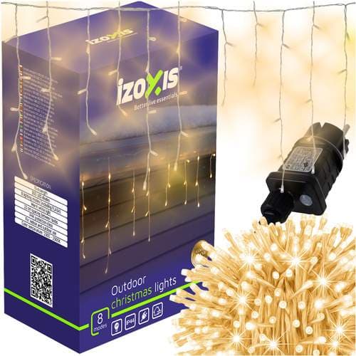 Utendørs julelys – 300 LED, 15 m, varm hvit, 8 moduser