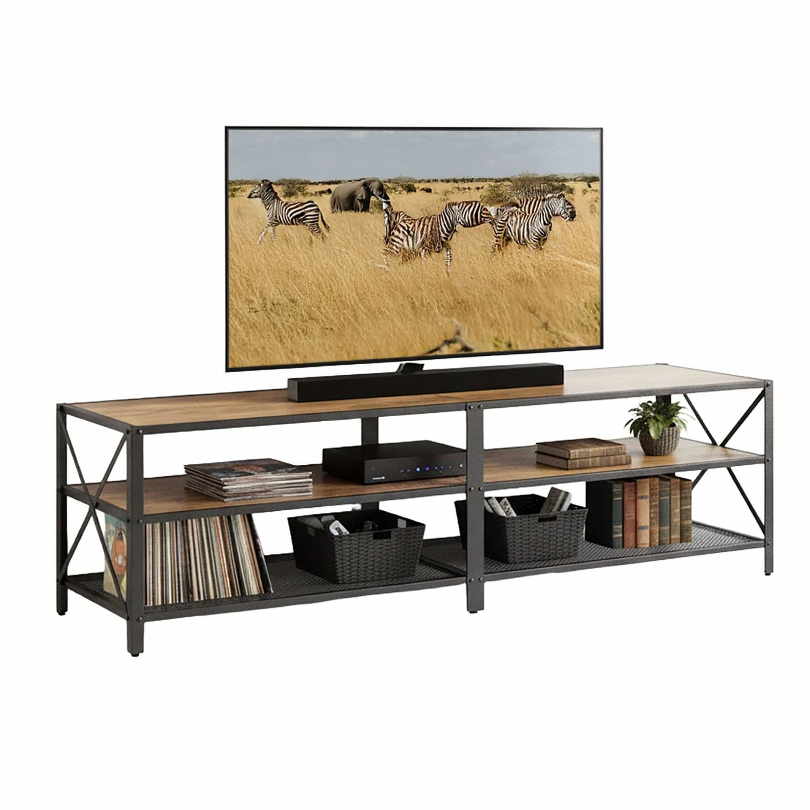 TV-stativ med 4 rom – industrielt tre og metall