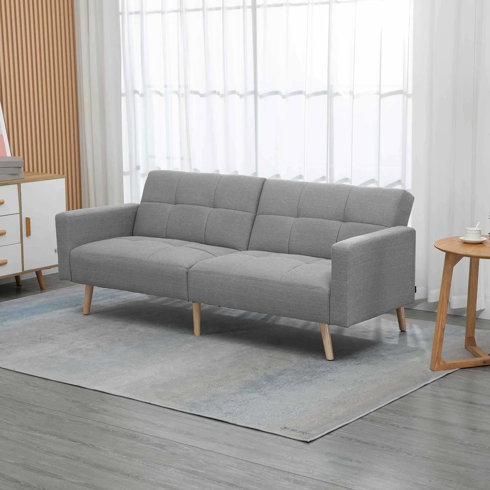 Sovesofa – grått linutseende, justerbar ryggstøtte view 2