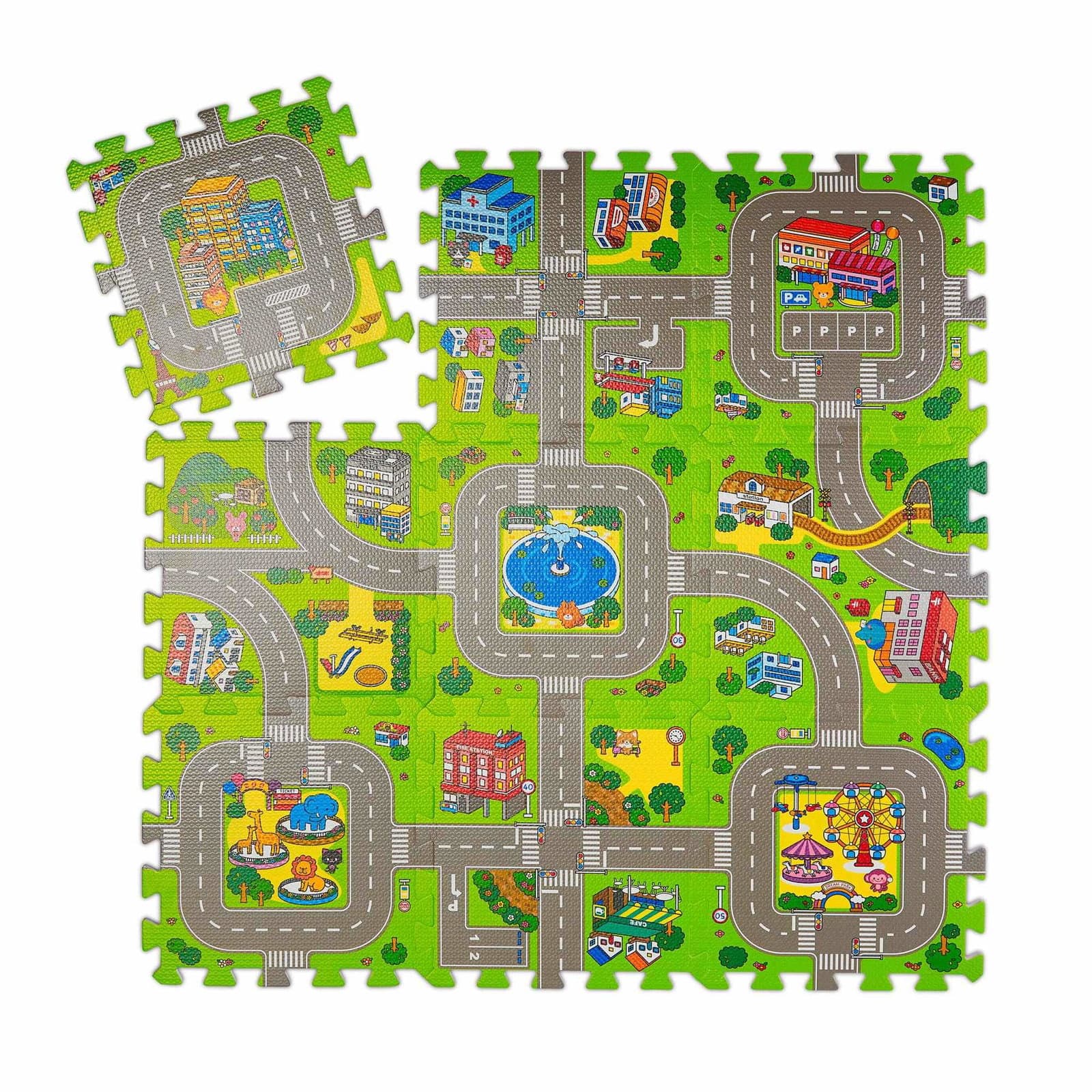 Puzzle Mat Road med dyr