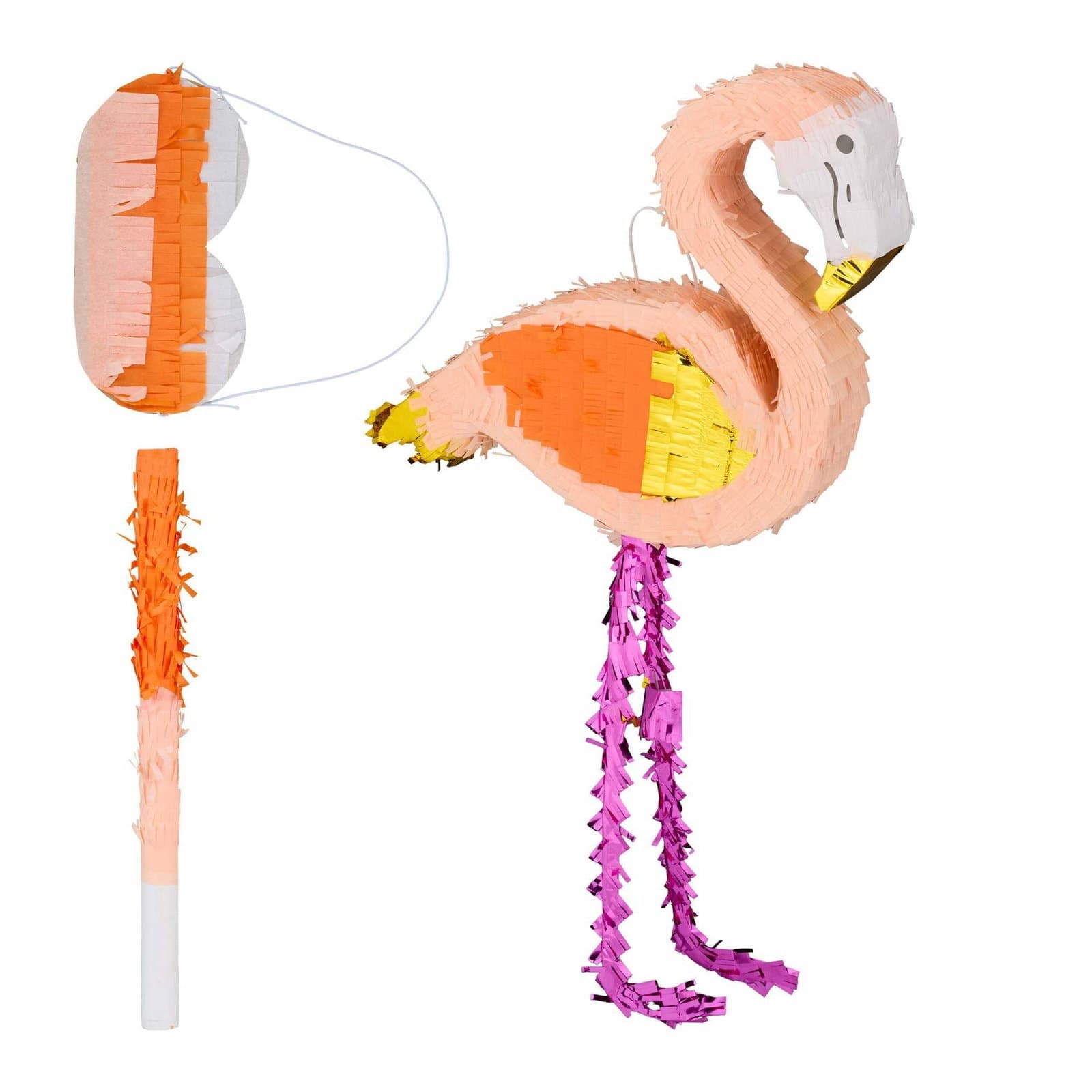 Pinata flamingo med kølle og maske