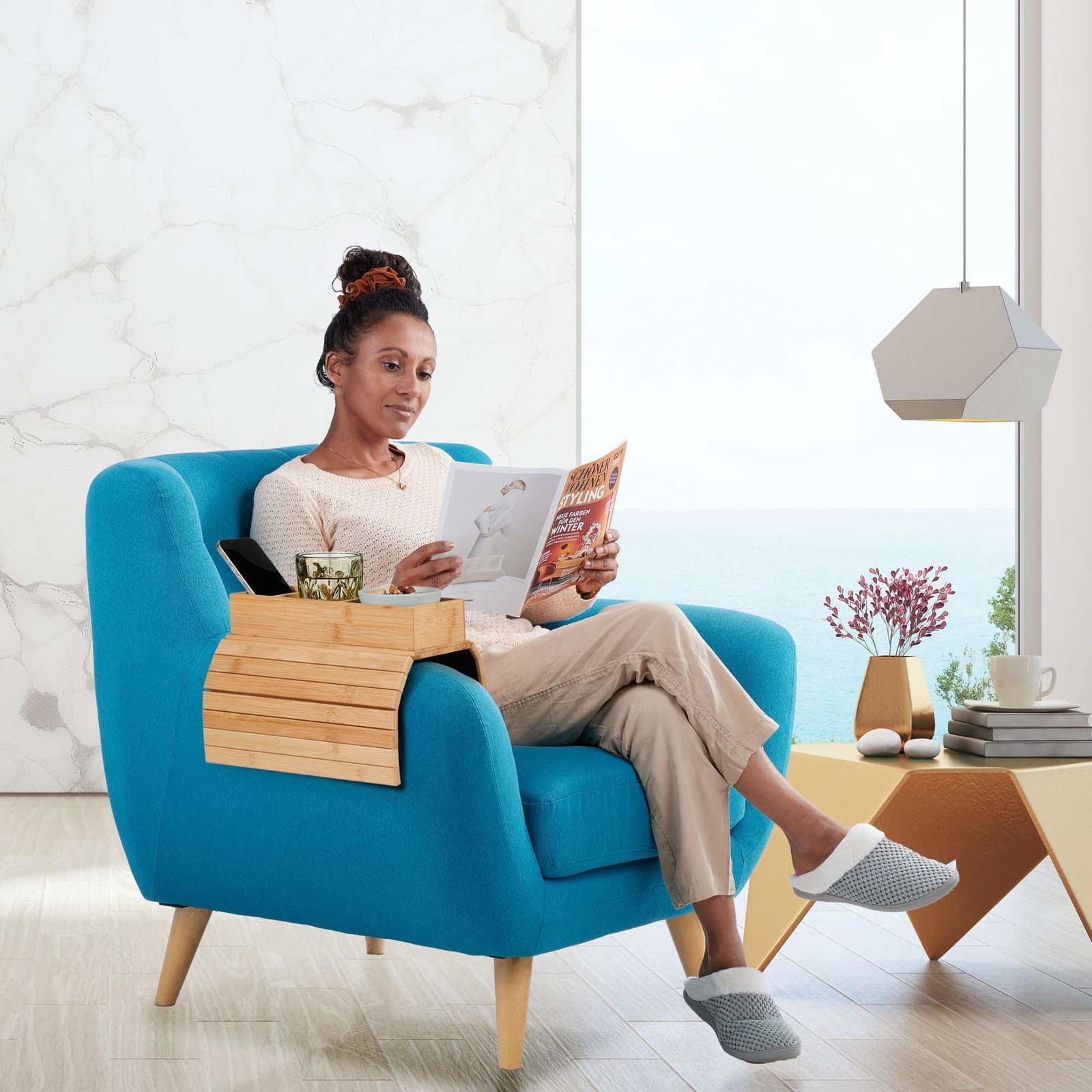 Sofabrett i bambus med 3 rom view 2