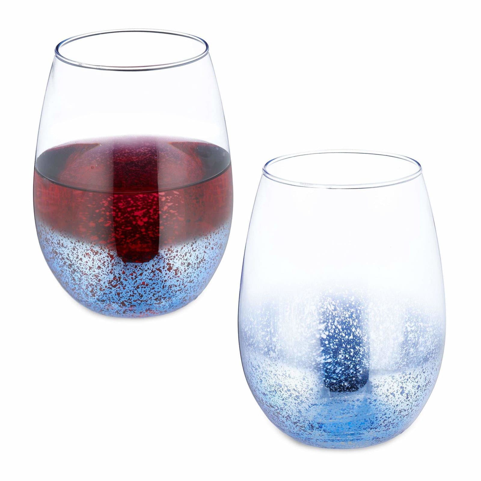 Stemløse vinglass sett med 2 blå