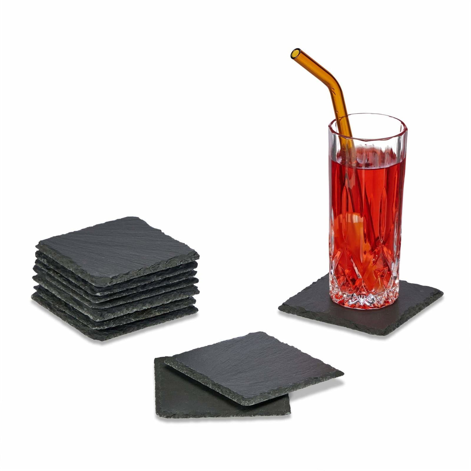 sett med 10 underlegg i skifer 10x10 cm