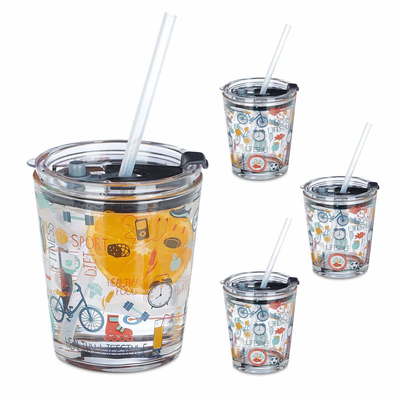 sett med 4 glasskrus med sportsmotiver