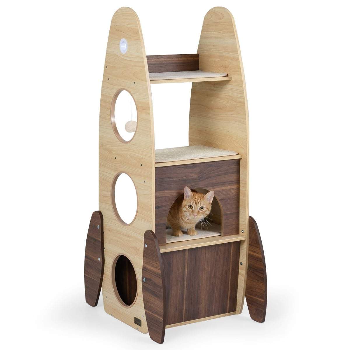 Rocket-kattetre med toetasjes hus og sisalmatte