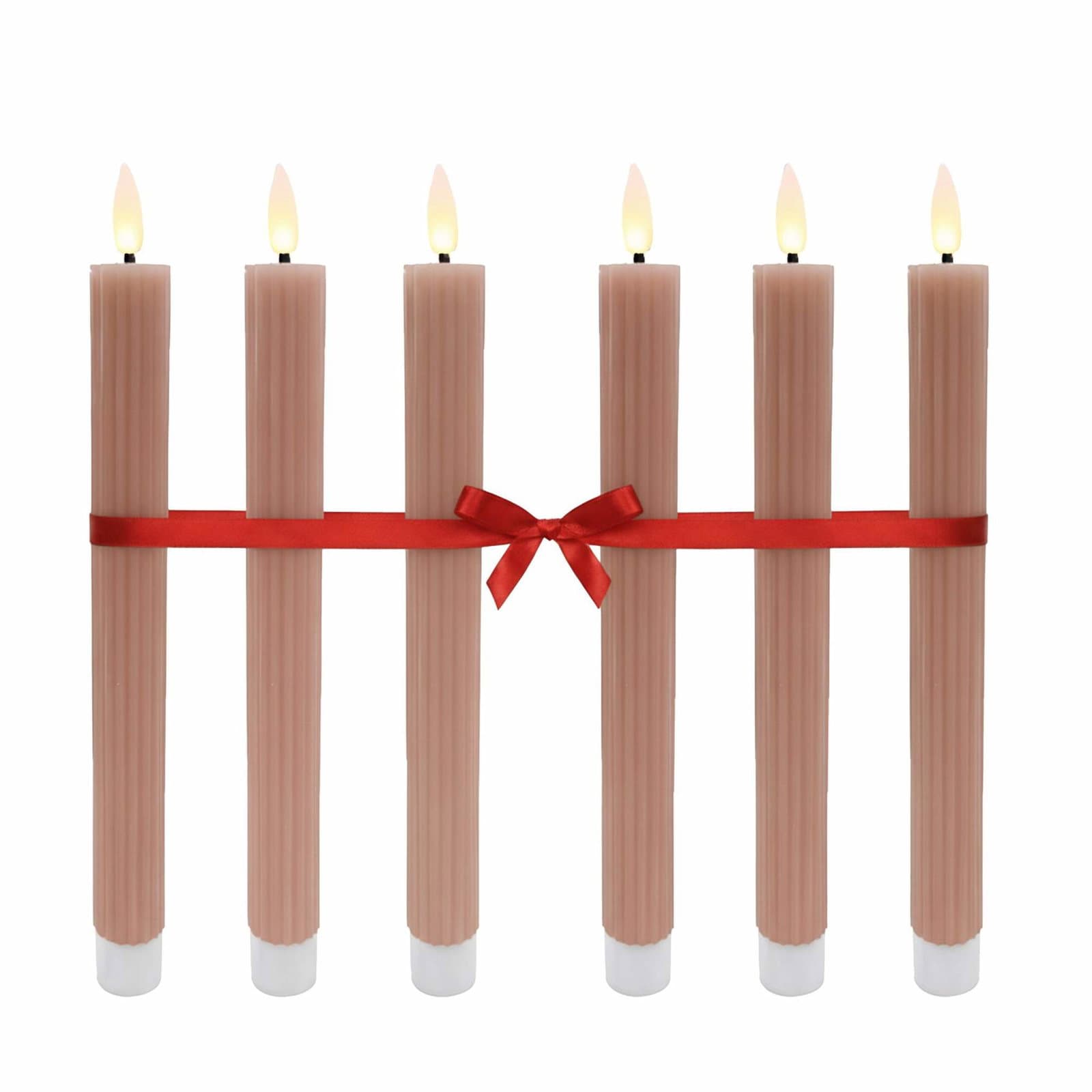 LED flammeløse spisslys, ekte voks, sett med 6