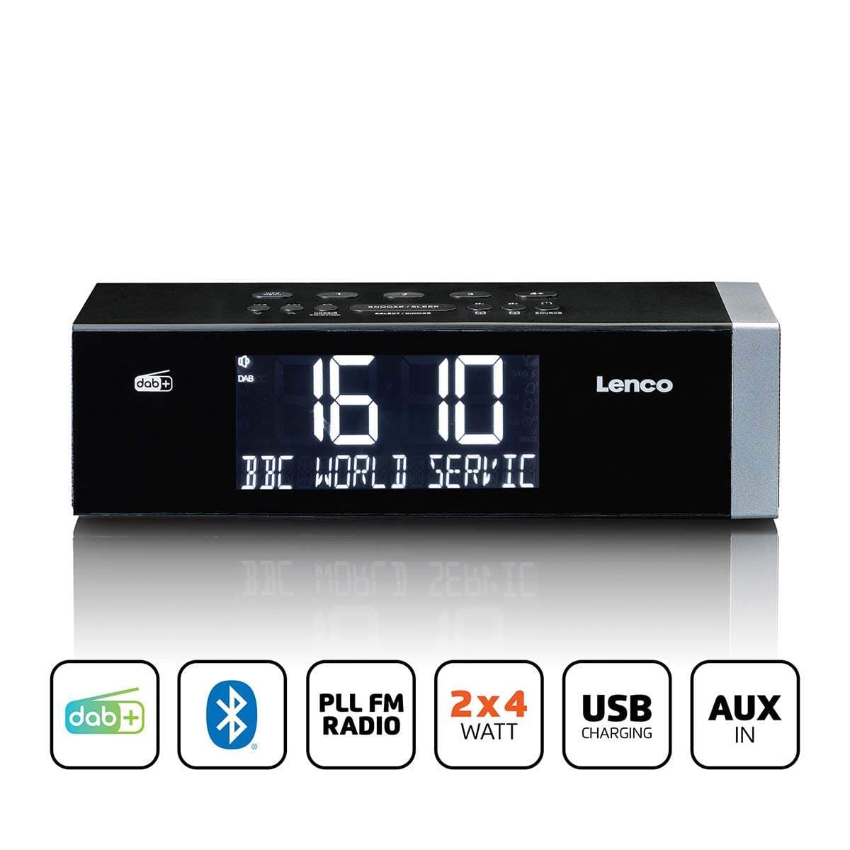 DAB+ FM-klokkeradio med Bluetooth og USB-lading